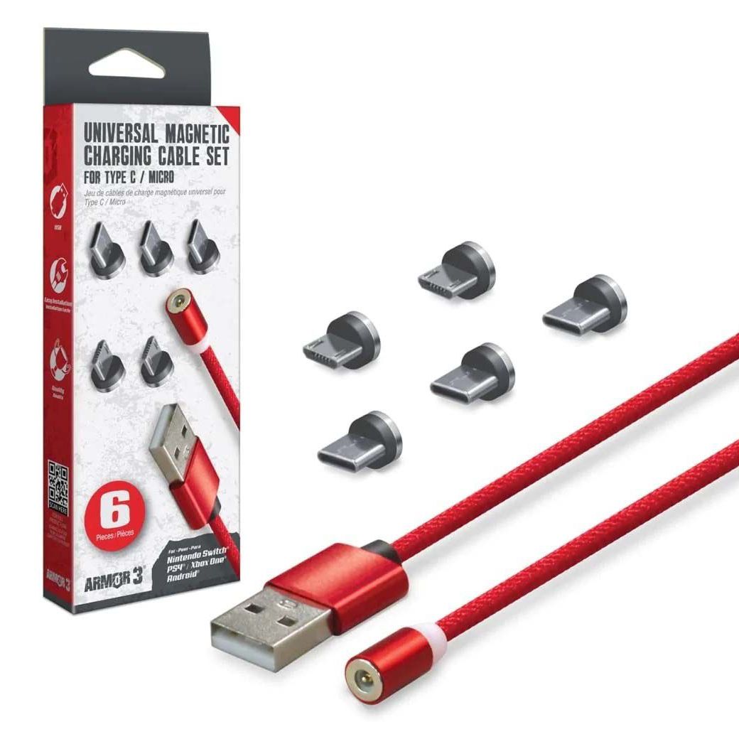 Armor3 Universal Magnetic Charging Cable Set for PlayStation 5, PlayStation 4, Xbox Series X|S, Xbox One, Nintendo Switch, and Android Devices